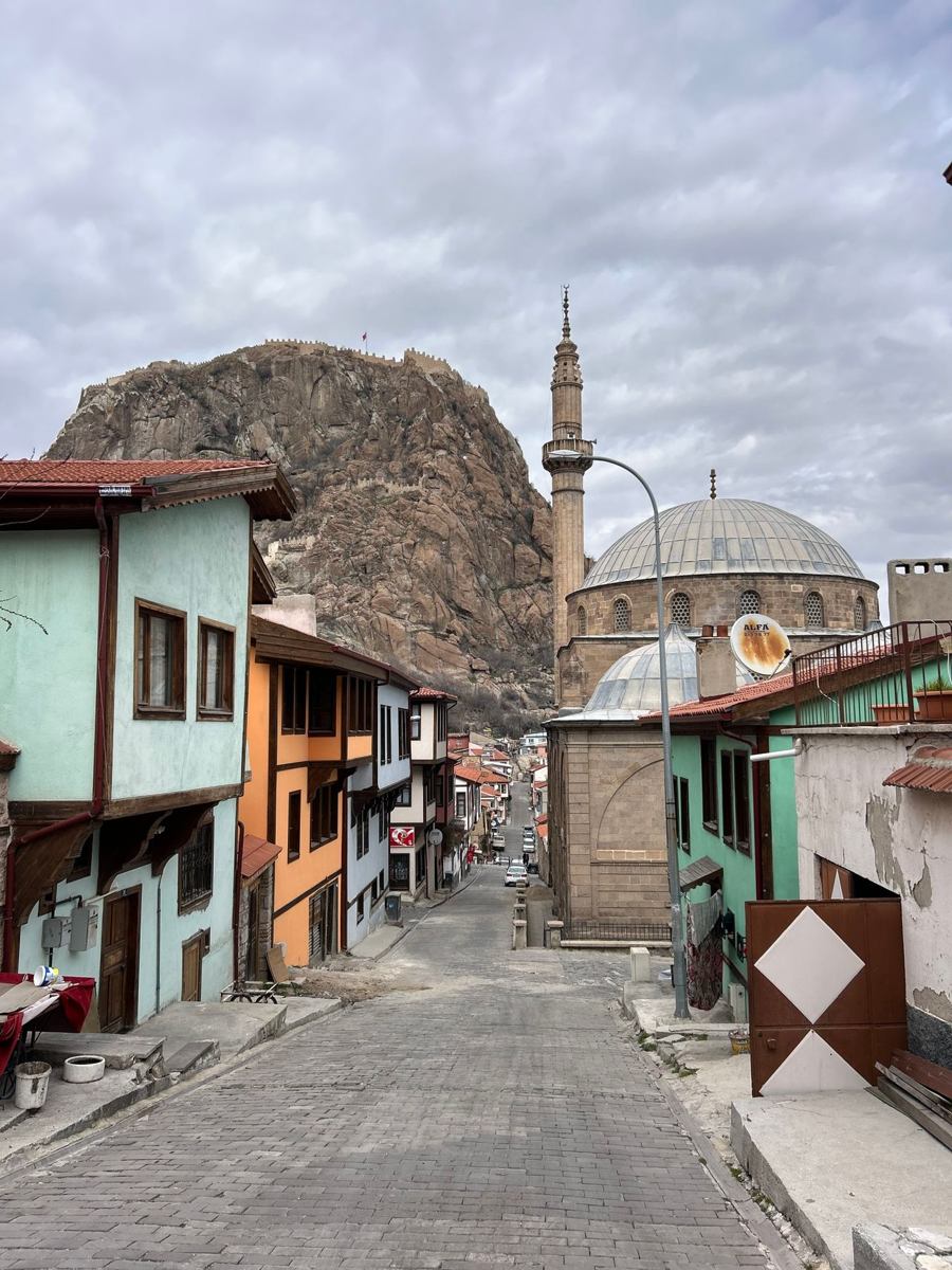 Alley in Afyonkarahisar with a rocky hill behind