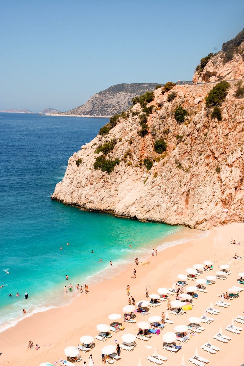 Aerial view of an Antalya beach with turquoise water