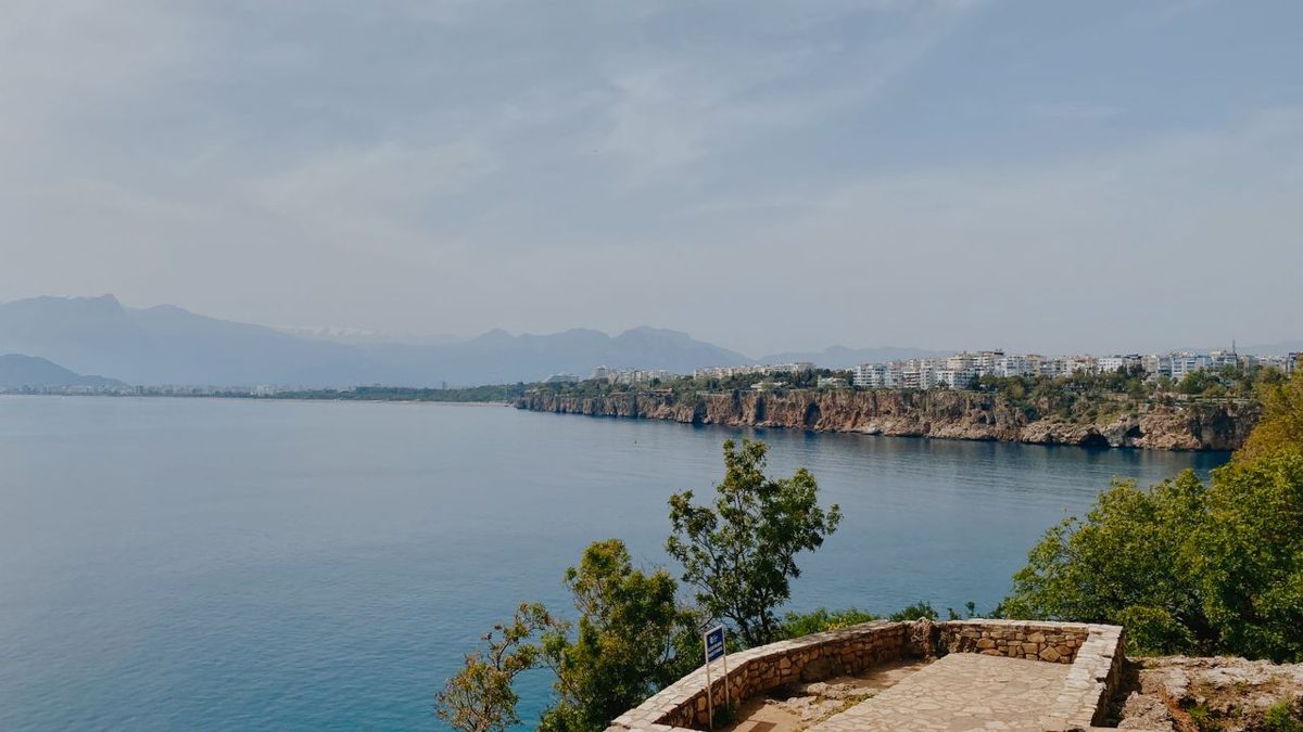 Cliffside Mediterranean city of Antalya beneath clear skies