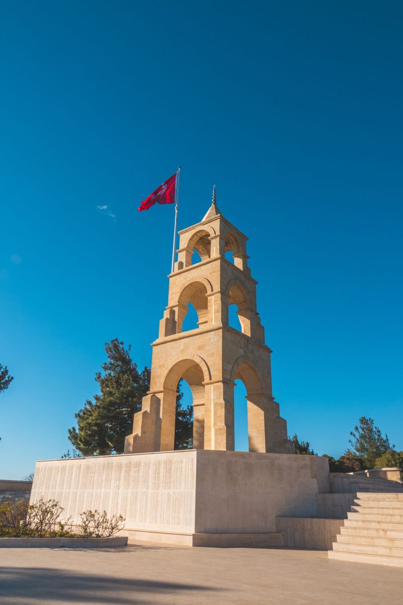 Martyrs' Monument in Canakkale against a blue sky