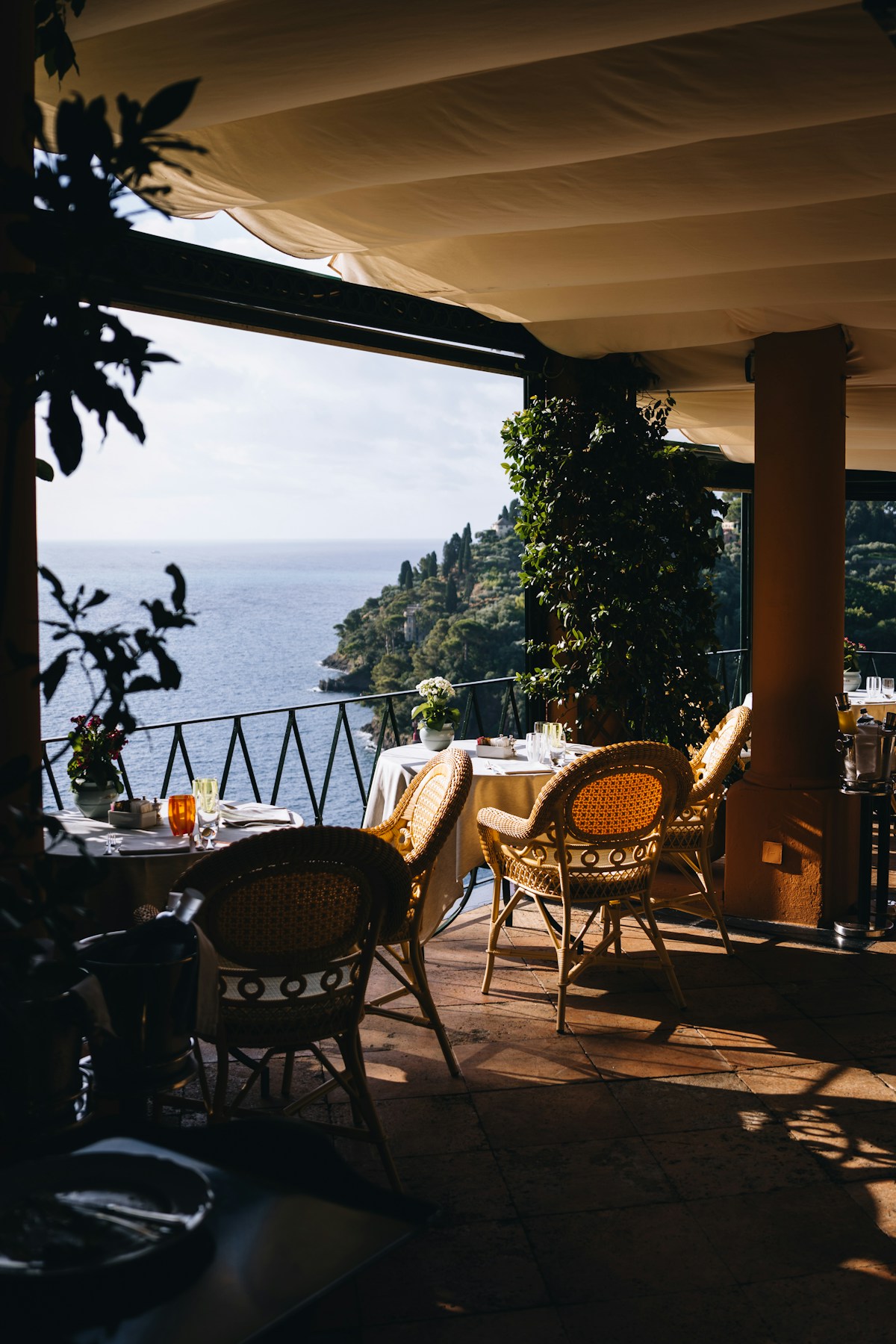 Restaurant terrace overlooking the sea at Çeşme on the Aegean coast of Turkey