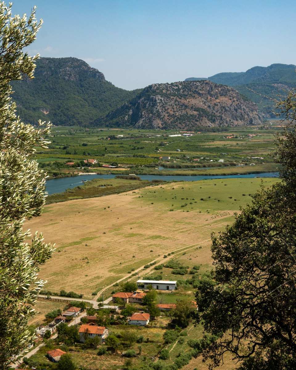 Summer panorama of Dalyan's mountains and winding river