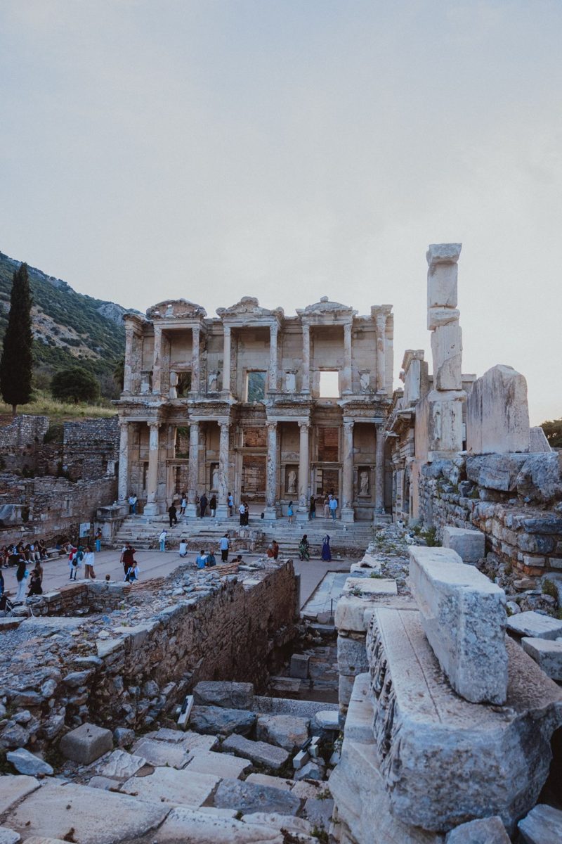 Visitors exploring the Library of Celsus ruins in Ephesus