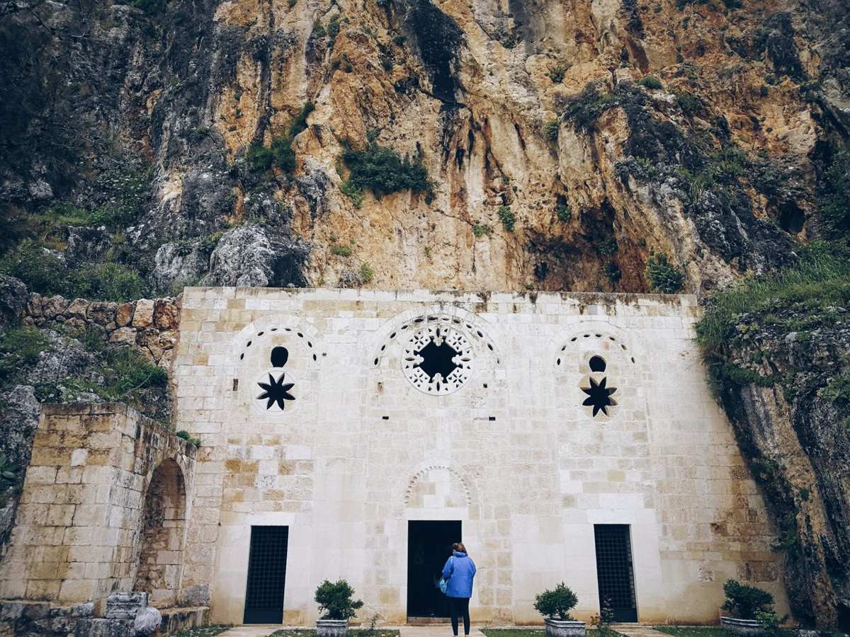 Stone church facade set into a rocky cliff in the Antakya area of Hatay