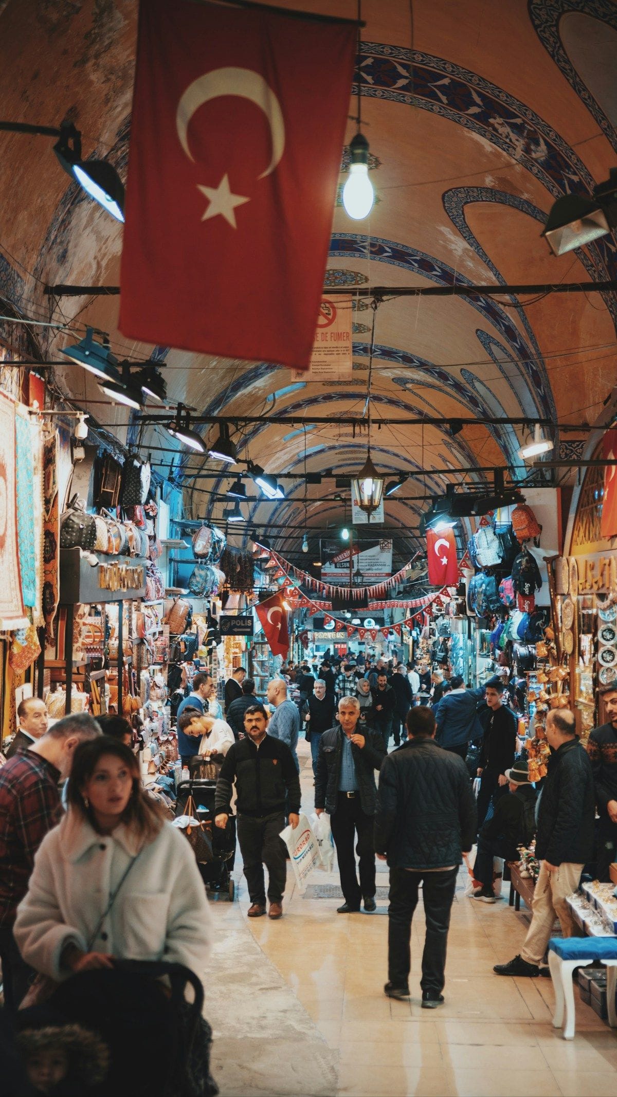 Colourful spice stalls and street food vendors at an Istanbul market