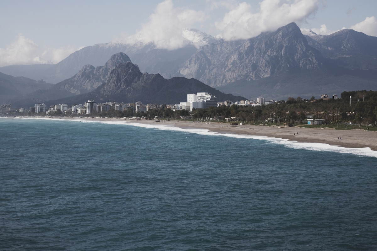 Antalya beach with the Taurus Mountains in the background on the Turkish Riviera