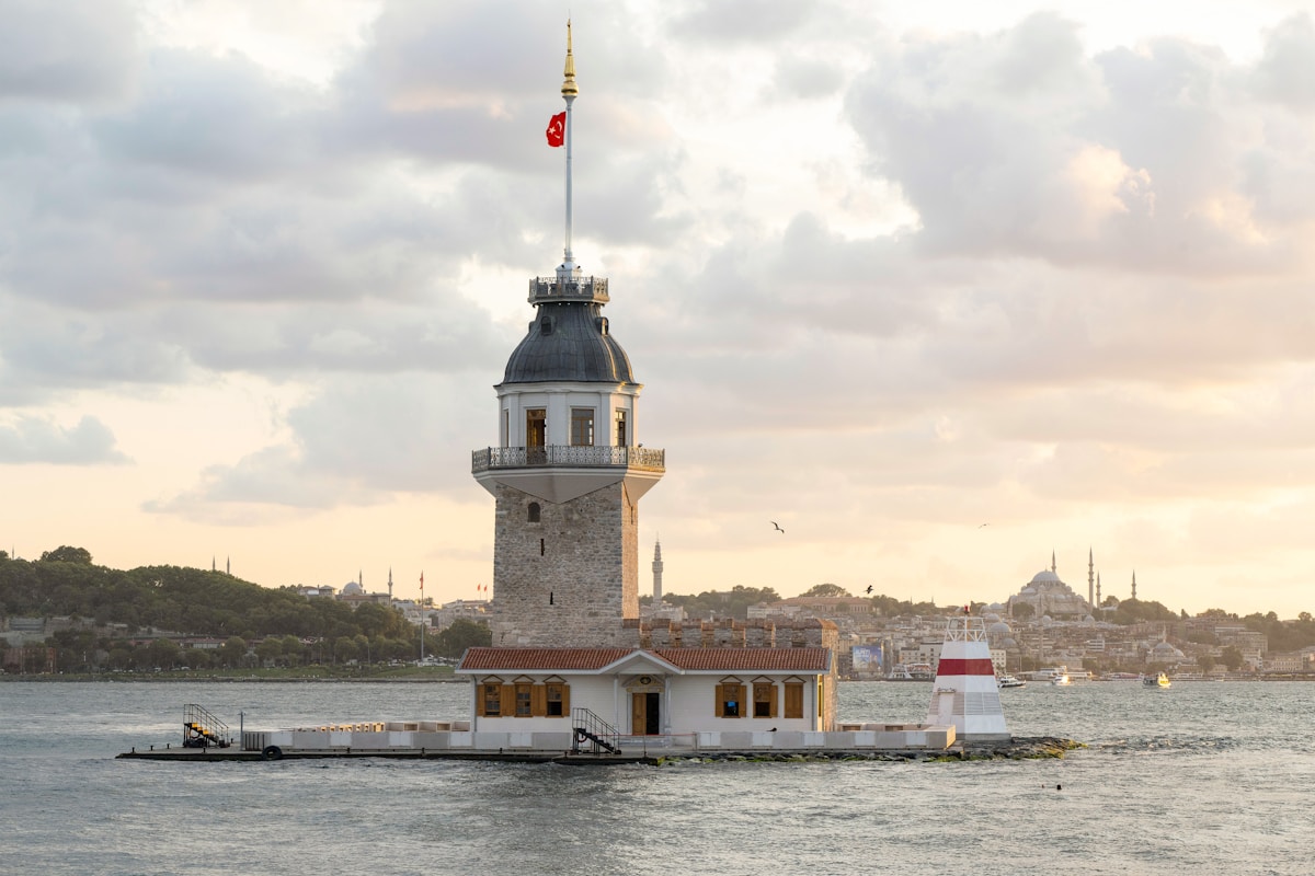Maiden's Tower rising from the Bosphorus strait, Istanbul - gateway to the Asian side of the city