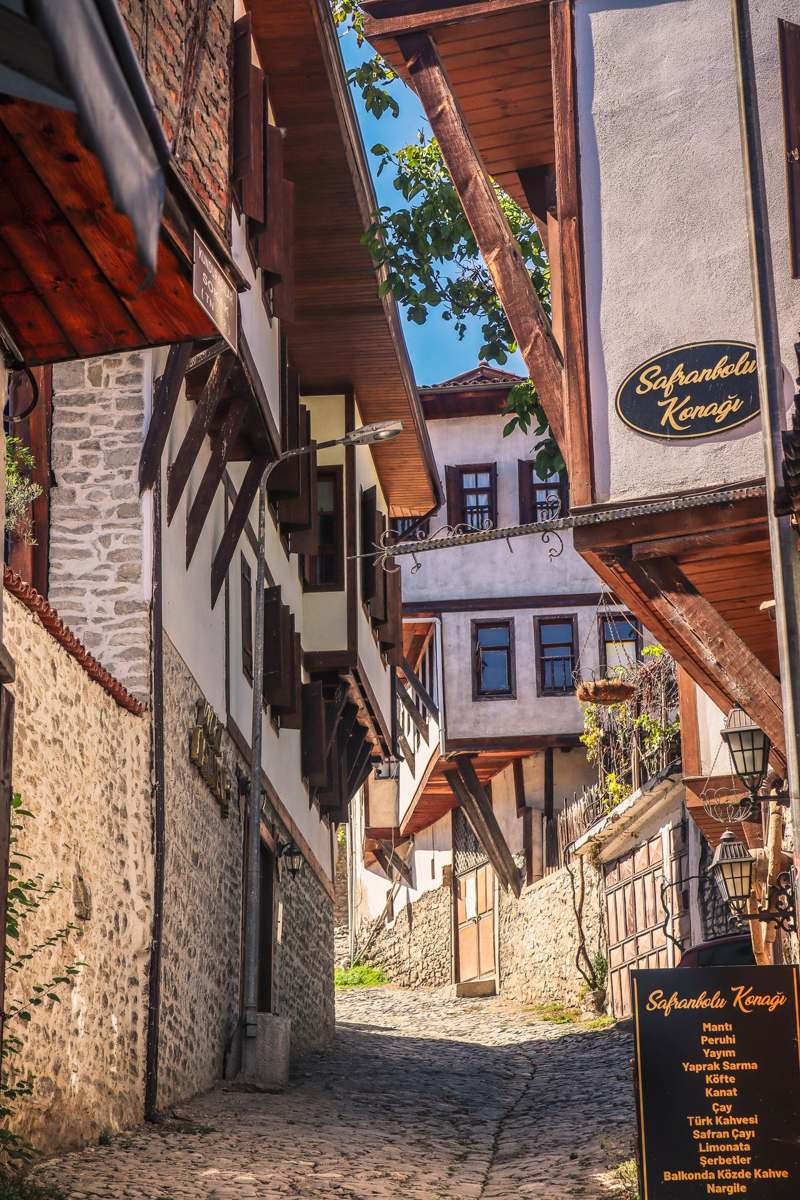 Narrow old town lane lined with Ottoman houses in Safranbolu