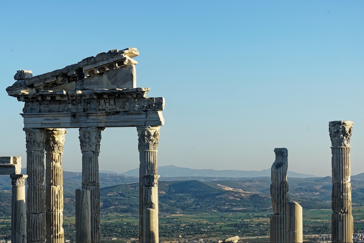 Ancient columns of the Pergamon ruins against a clear blue sky, Bergama, Turkey - 10 days in Turkey itinerary