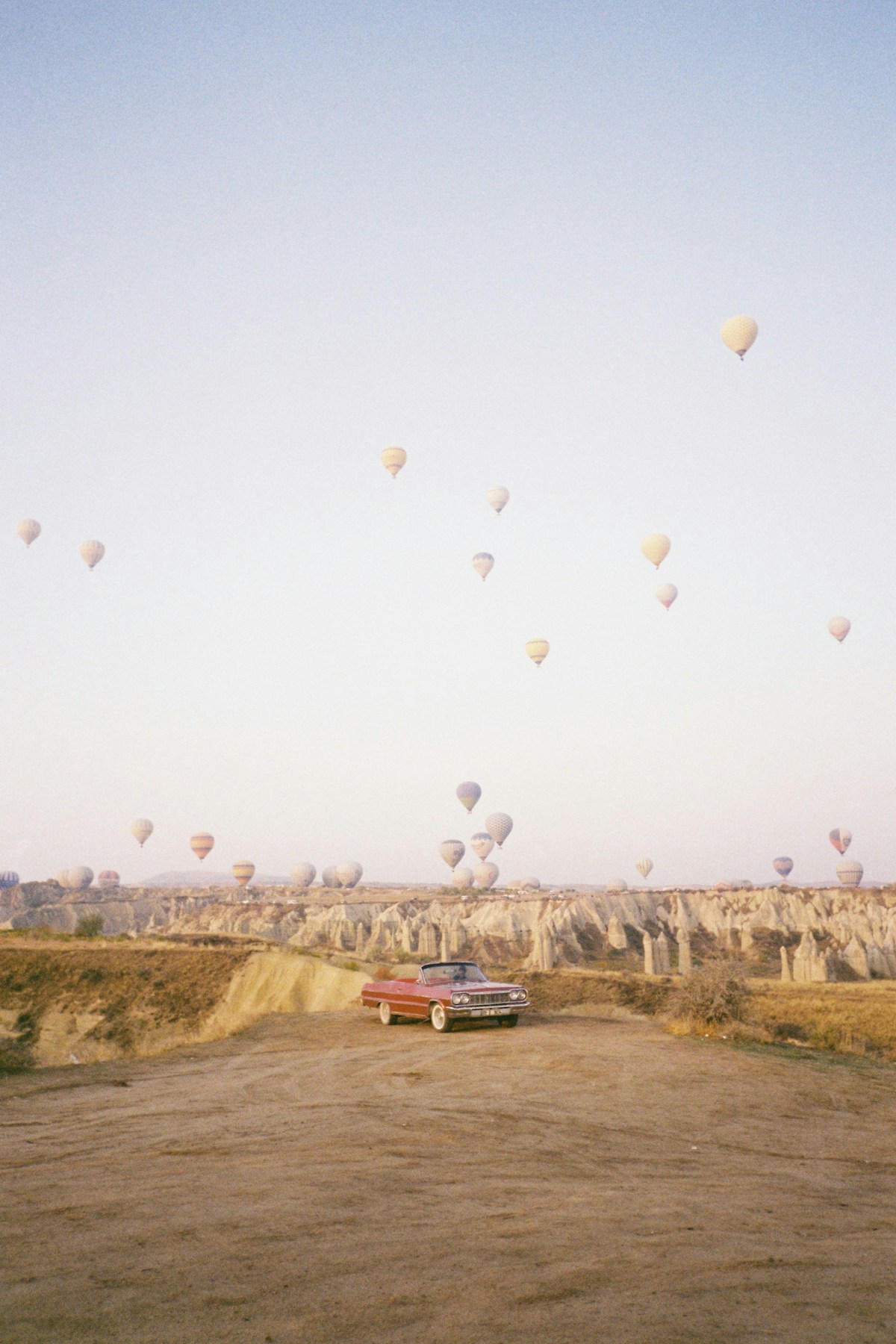 Open road through Cappadocia's volcanic landscape in central Turkey